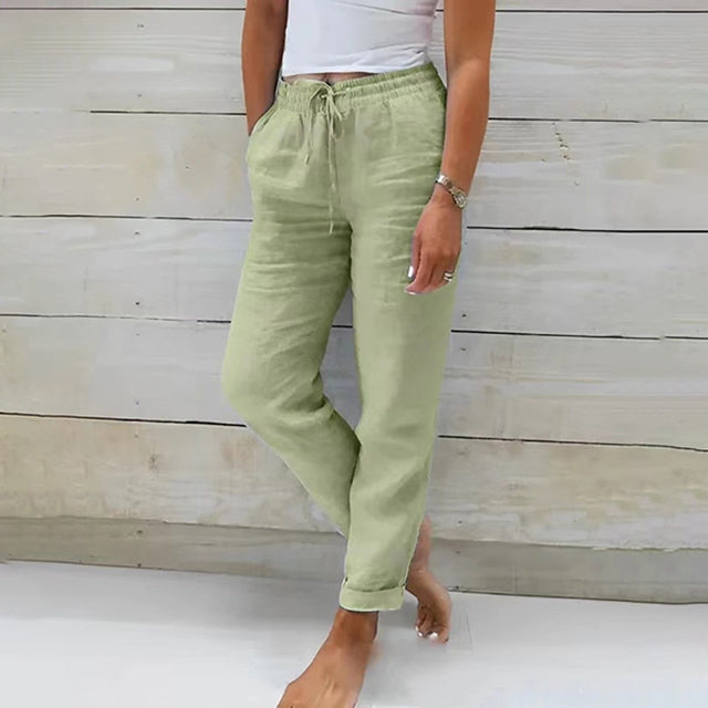 Pantaloni Casual Dritti in Cotone e Lino