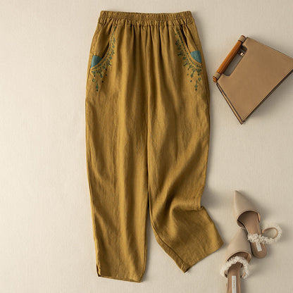 Pantaloni Casual Vintage in Cotone e Lino