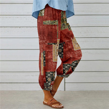 Pantaloni Vintage in Cotone e Lino con Stampa