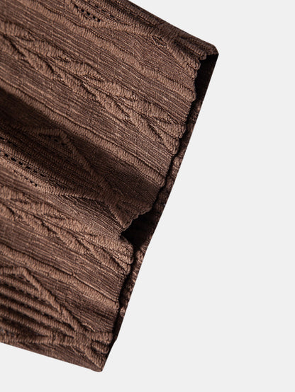 Camicia in Tessuto Jacquard con Motivo Geometrico e Pantaloni in Lino a Gamba Dritta