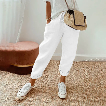 Pantaloni Comodi in Cotone e Lino per il Tempo Libero