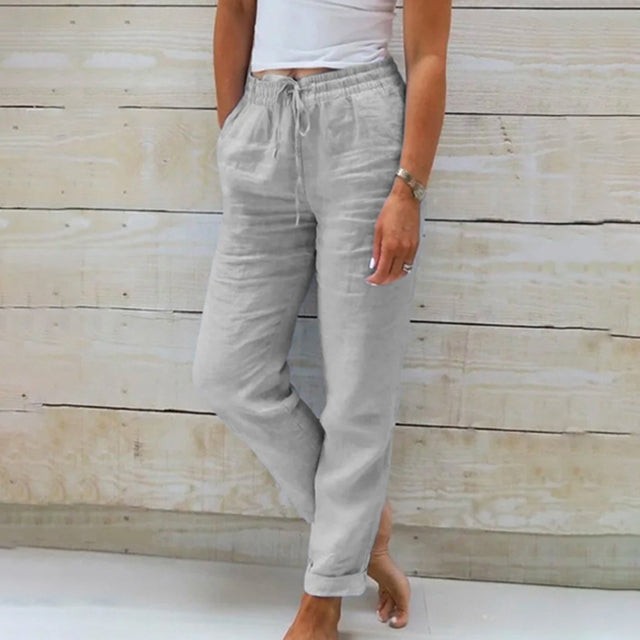 Pantaloni Casual Dritti in Cotone e Lino