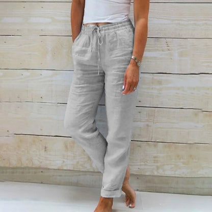 Pantaloni Casual Dritti in Cotone e Lino