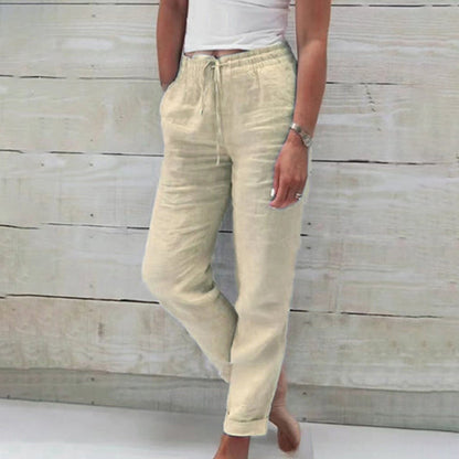 Pantaloni Casual Dritti in Cotone e Lino