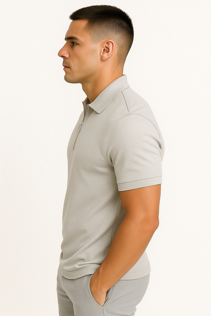 Polo a Maniche Corte con Mezza Zip Lucida