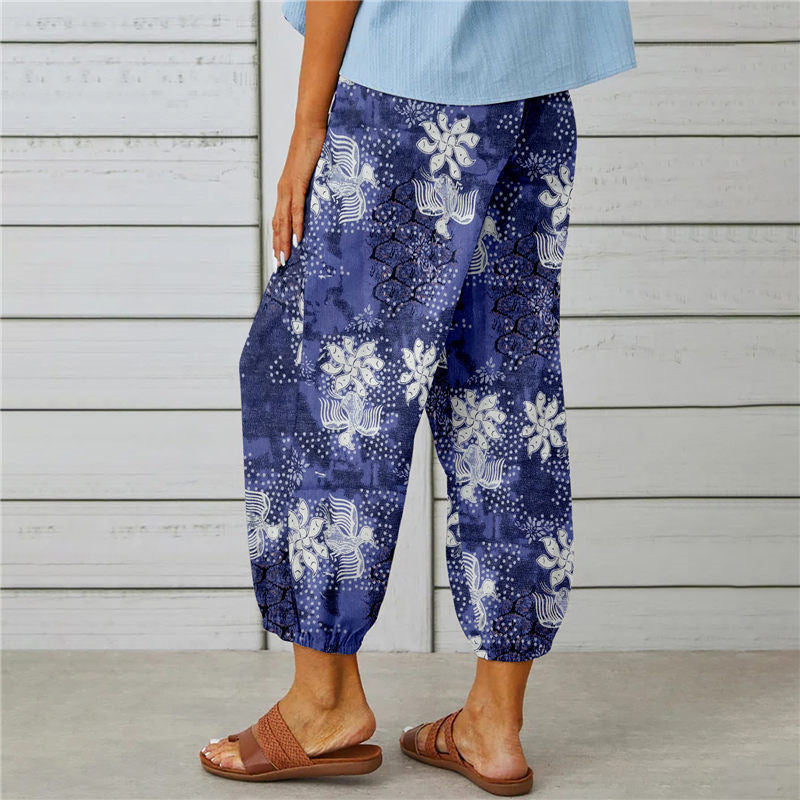 Pantaloni Vintage in Cotone e Lino con Stampa