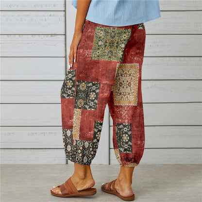 Pantaloni Vintage in Cotone e Lino con Stampa
