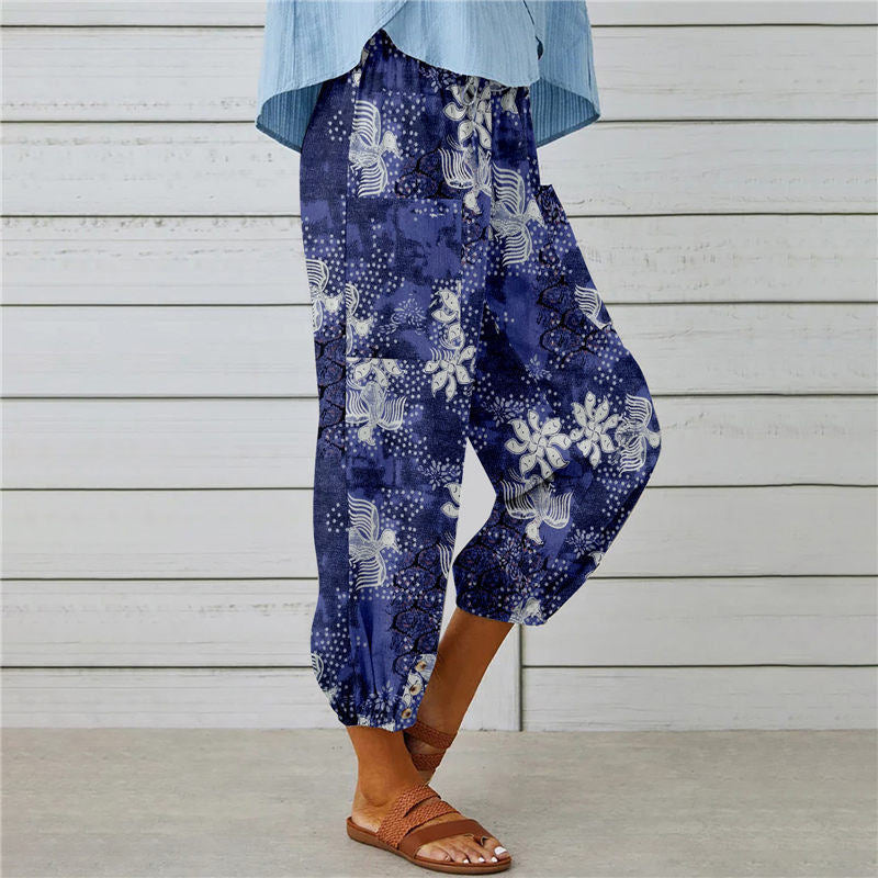 Pantaloni Vintage in Cotone e Lino con Stampa