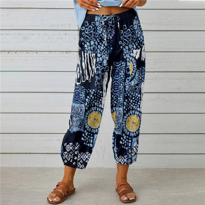 Pantaloni Vintage in Cotone e Lino con Stampa