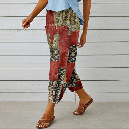 Pantaloni Vintage in Cotone e Lino con Stampa