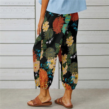 Pantaloni Vintage in Cotone e Lino con Stampa