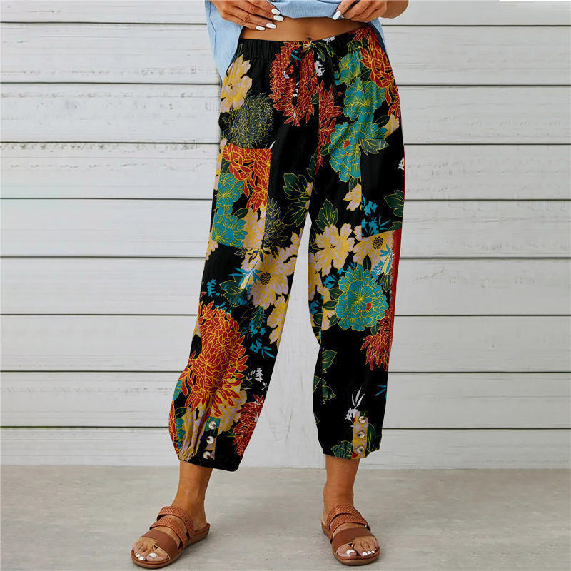 Pantaloni Vintage in Cotone e Lino con Stampa