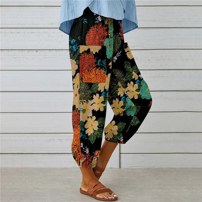 Pantaloni Vintage in Cotone e Lino con Stampa