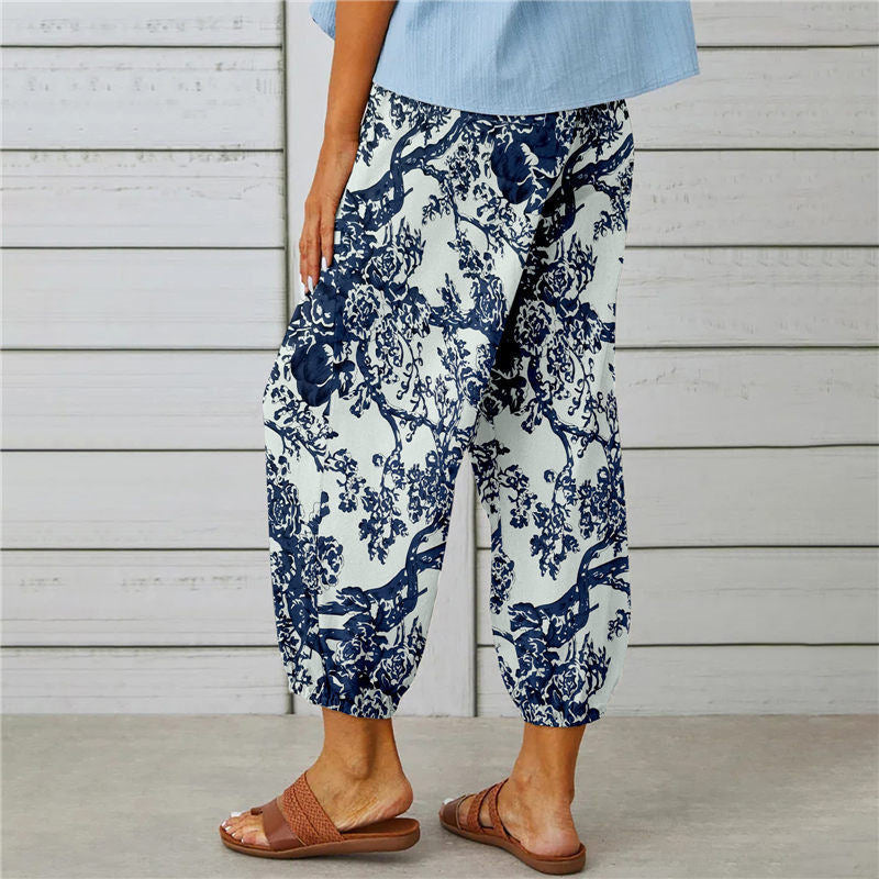 Pantaloni Vintage in Cotone e Lino con Stampa