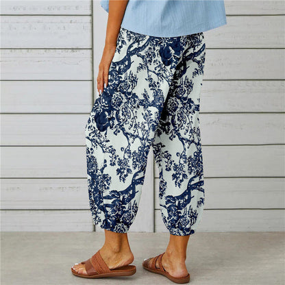 Pantaloni Vintage in Cotone e Lino con Stampa