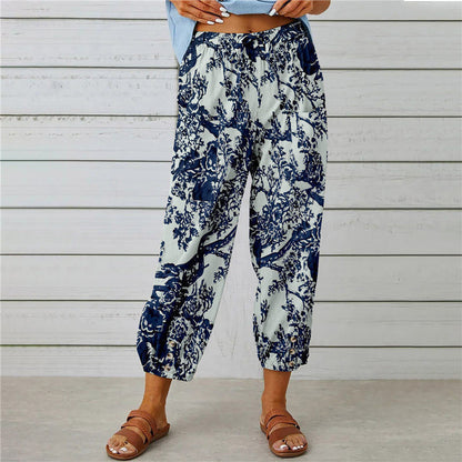 Pantaloni Vintage in Cotone e Lino con Stampa