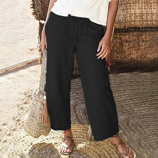 Pantaloni a Gamba Dritta in Tinta Unita