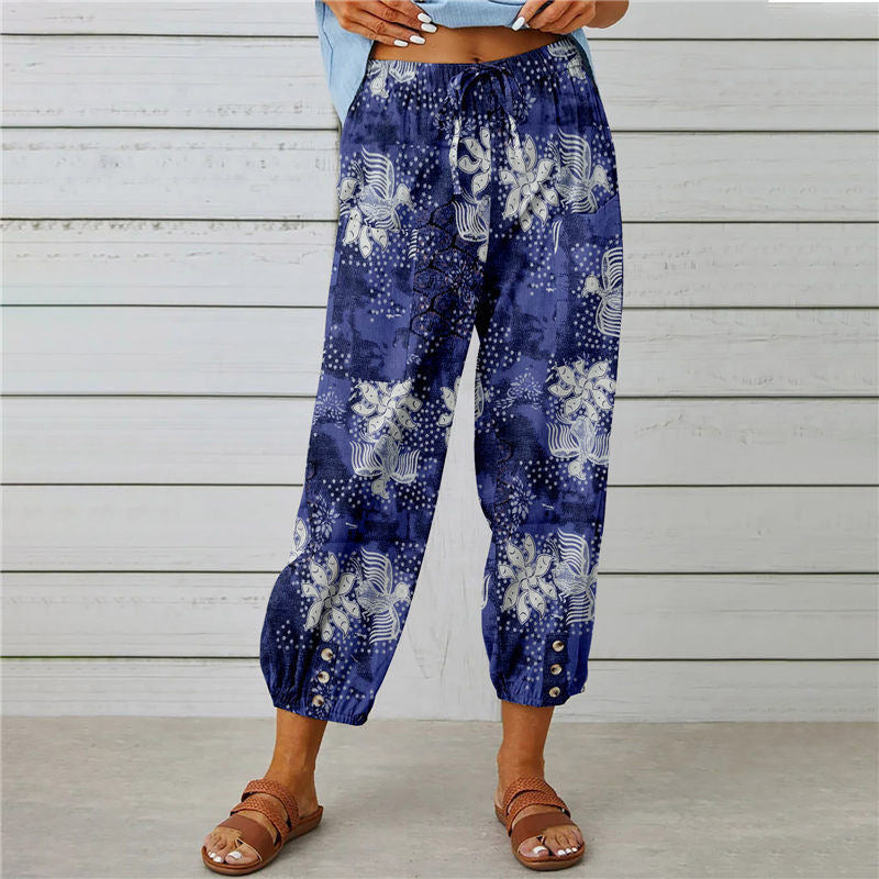 Pantaloni Vintage in Cotone e Lino con Stampa
