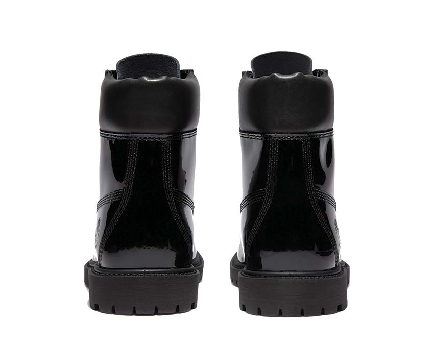 Stivali alti 15 cm in pelle nera lucida impermeabili con lacci