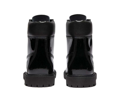 Stivali alti 15 cm in pelle nera lucida impermeabili con lacci