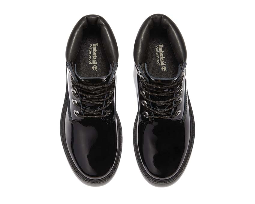 Stivali alti 15 cm in pelle nera lucida impermeabili con lacci