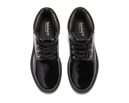 Stivali alti 15 cm in pelle nera lucida impermeabili con lacci