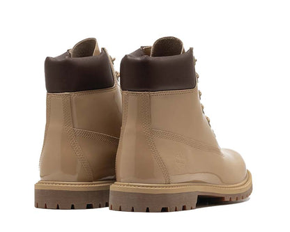 Stivale impermeabile in pelle verniciata con lacci, altezza 15 cm, colore grano