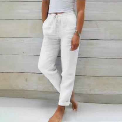 Pantaloni Casual Dritti in Cotone e Lino