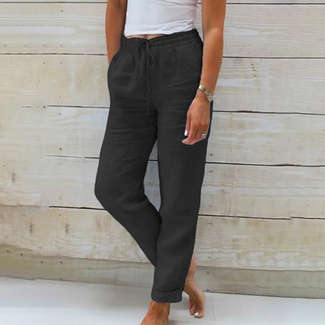 Pantaloni Casual Dritti in Cotone e Lino