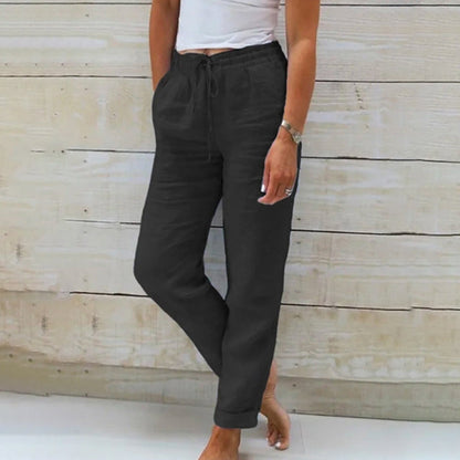 Pantaloni Casual Dritti in Cotone e Lino