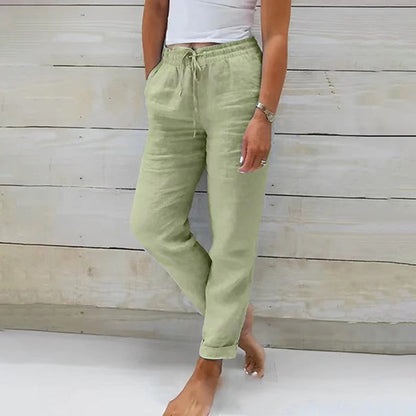 Pantaloni Casual Dritti in Cotone e Lino